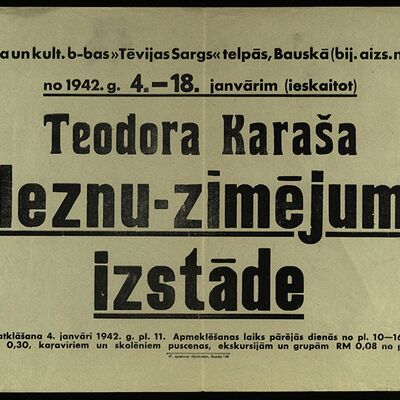 Afiša Teodora Karašas gleznu un zīmējumu izstādei. 1942. gada janvāris.